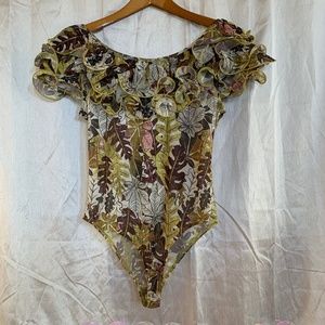 NWOT CQ by CQ Ruffle Bodysuit Tropical Floral Size Medium